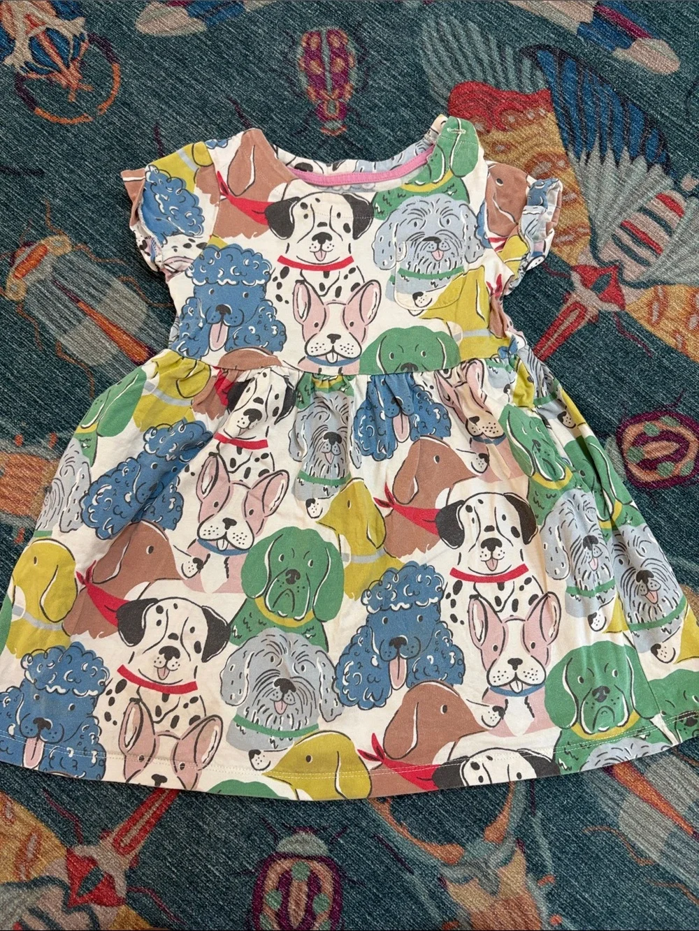 Mini Boden Multicolor Puppy Print Cotton Dress 3/4